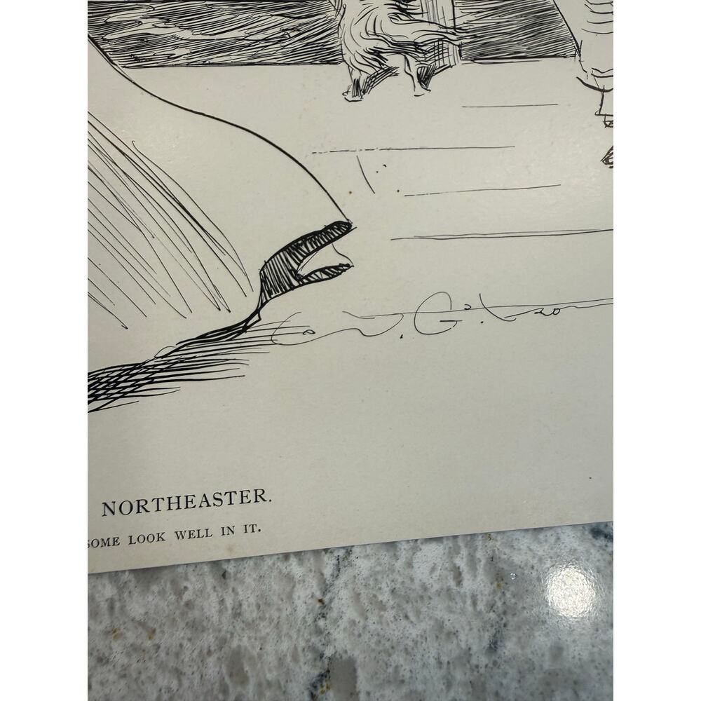 Vintage Sketches by Artist Charles Dana Gibson A Northeaster & Other - Picture 5 of 9